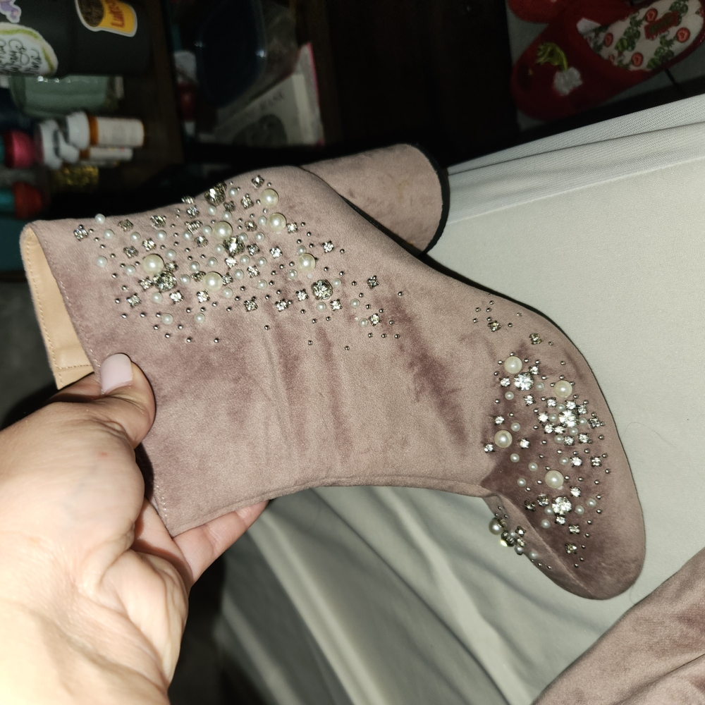 Zara Suede Embellished Velvet Ankle Boots - Picture 5 of 7